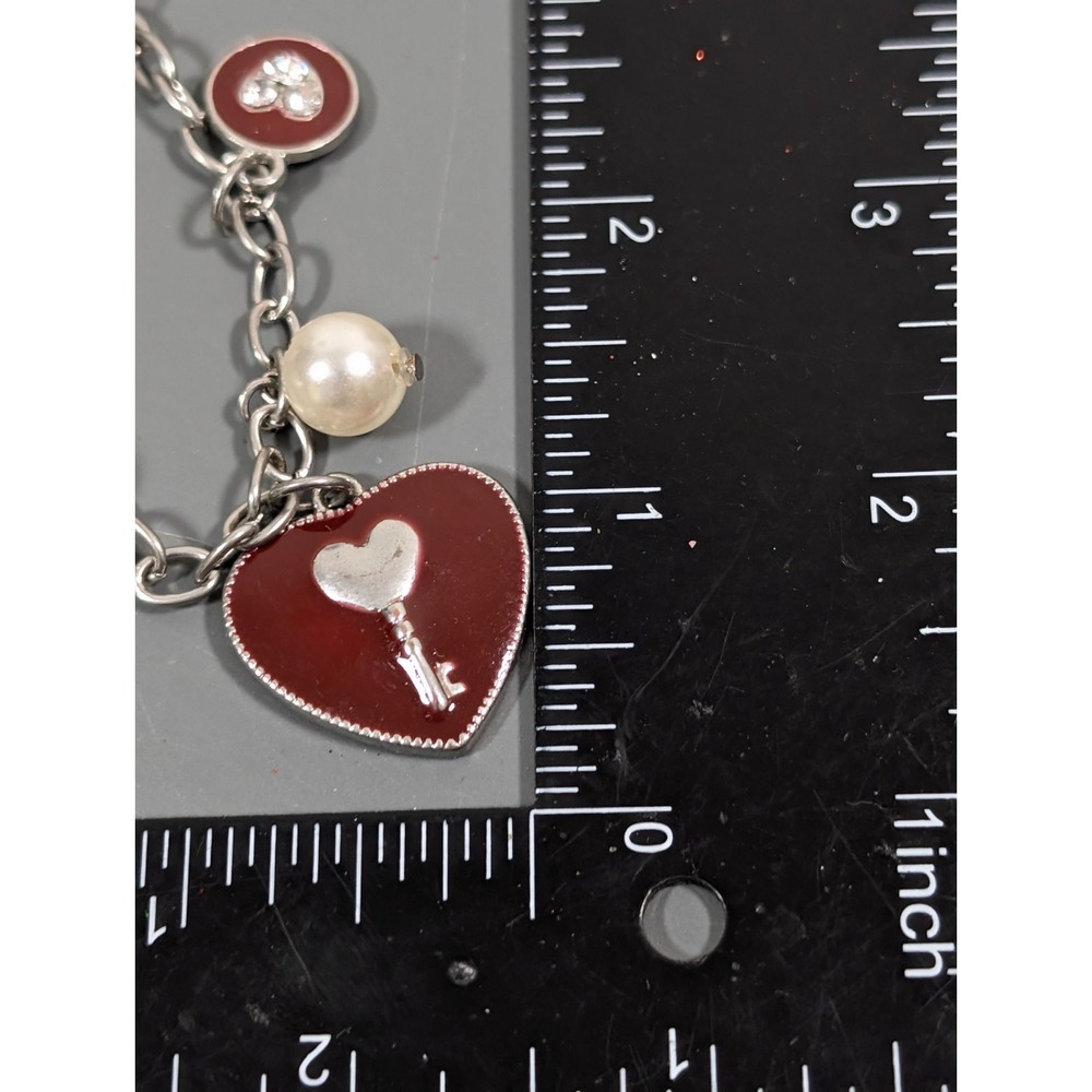 Red Heart Crown Charm Bracelet Faux Pearl Gothic Queen Style 9" - Picture 6 of 6